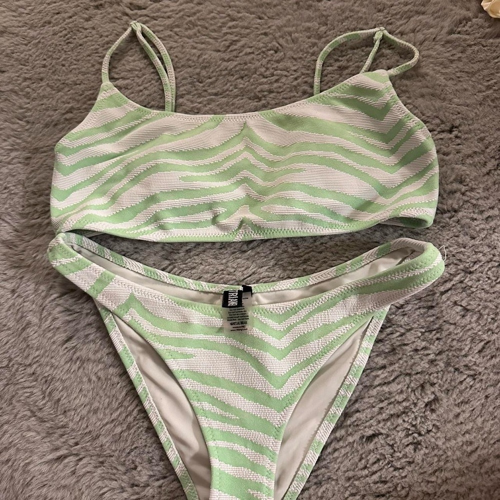 Triangl Swimwear Mint and Cream Zebra Bikini Set
